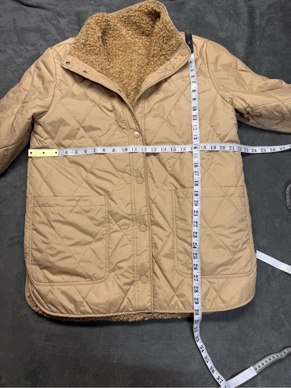 Women's Quilted Coat with Sherpa Lining - Cream - Picture 2 of 7